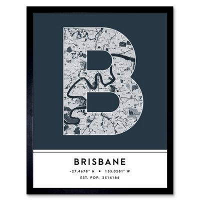 Wee Blue Coo Framed Wall Art Brisbane Australia City Map Modern Typography Stylish Letter Word12X16 Inch from B&Q