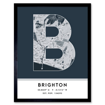 B&Q -  Framed Wall Art Brighton England United Kingdom City Map Modern Typography Stylish Letter Word12X16 Inch