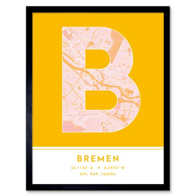 Wee Blue Coo Framed Wall Art Bremen Germany City Map Modern Typography Stylish Letter Word12X16 Inch from B&Q