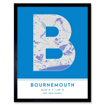 B&Q -  Framed Wall Art Bournemouth England United Kingdom City Map Modern Typography Stylish Letter Word12X16 Inch