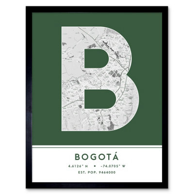 B&Q -  Framed Wall Art Bogota Colombia City Map Modern Typography Stylish Letter Word12X16 Inch
