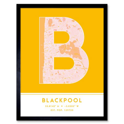 Wee Blue Coo Blue Wee Coo Framed Wall Art Blackpool England United Kingdom City Map Modern Typography Stylish Letter Word - 12X16 Inch