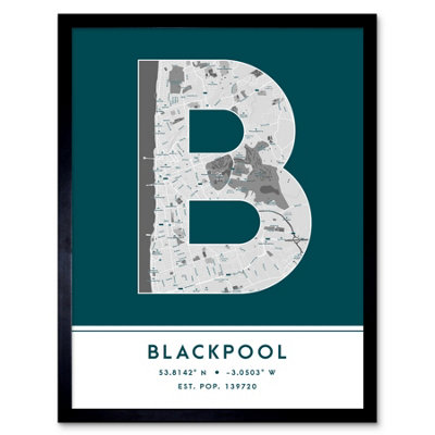 Wee Blue Coo Blue Wee Coo Framed Wall Art Blackpool England United Kingdom City Map Modern Typography Stylish Letter Word - 12X16 Inch