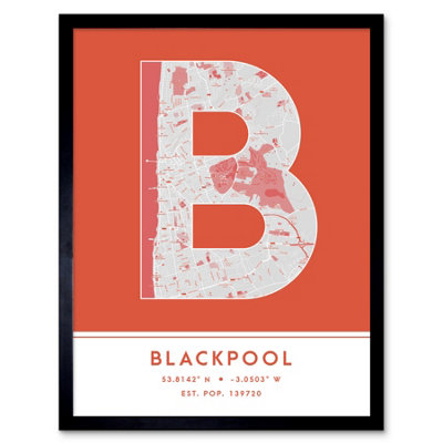 Wee Blue Coo Blue Wee Coo Framed Wall Art Blackpool England United Kingdom City Map Modern Typography Stylish Letter Word - 12X16 Inch