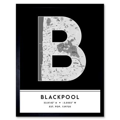 Wee Blue Coo Blue Wee Coo Framed Wall Art Blackpool England United Kingdom City Map Modern Typography Stylish Letter Word - 12X16 Inch