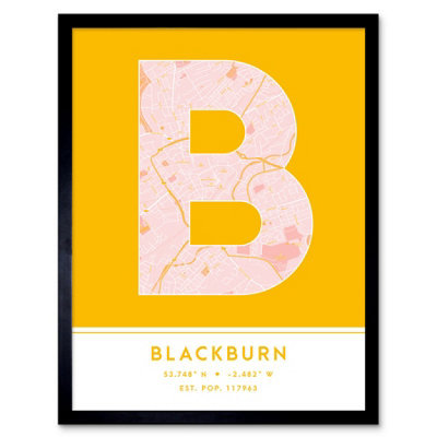 Wee Blue Coo Framed Wall Art Blackburn England United Kingdom City Map Modern Typography Stylish Letter Word12X16 Inch from B&Q