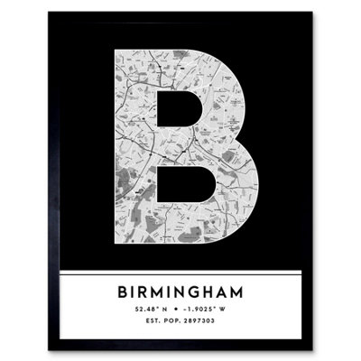 B&Q -  Framed Wall Art Birmingham England United Kingdom City Map Modern Typography Stylish Letter Word12X16 Inch