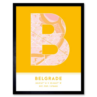 Wee Blue Coo Blue Wee Coo Framed Wall Art Belgrade Serbia City Map Modern Typography Stylish Letter Word - 12X16 Inch