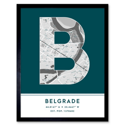 Wee Blue Coo Blue Wee Coo Framed Wall Art Belgrade Serbia City Map Modern Typography Stylish Letter Word - 12X16 Inch