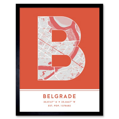 Wee Blue Coo Blue Wee Coo Framed Wall Art Belgrade Serbia City Map Modern Typography Stylish Letter Word - 12X16 Inch