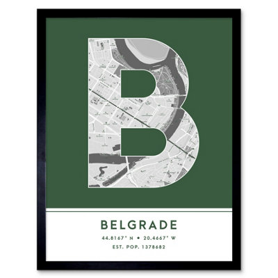 Wee Blue Coo Blue Wee Coo Framed Wall Art Belgrade Serbia City Map Modern Typography Stylish Letter Word - 12X16 Inch