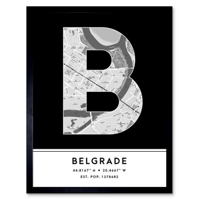 Wee Blue Coo Blue Wee Coo Framed Wall Art Belgrade Serbia City Map Modern Typography Stylish Letter Word - 12X16 Inch