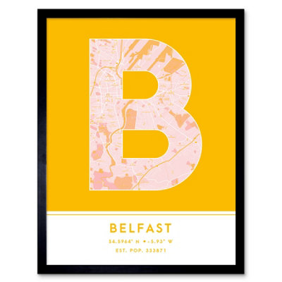Wee Blue Coo Framed Wall Art Belfast Northern Ireland United Kingdom City Map Modern Typography Stylish Letter Word12X16 Inch from B&Q
