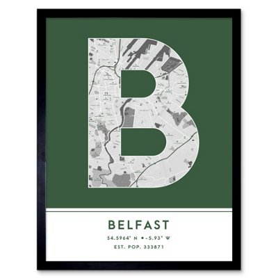 Wee Blue Coo Framed Wall Art Belfast Northern Ireland United Kingdom City Map Modern Typography Stylish Letter Word12X16 Inch from B&Q
