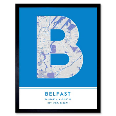 Wee Blue Coo Framed Wall Art Belfast Northern Ireland United Kingdom City Map Modern Typography Stylish Letter Word12X16 Inch from B&Q