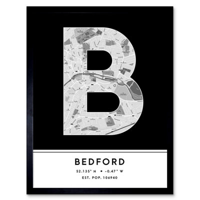B&Q -  Framed Wall Art Bedford England United Kingdom City Map Modern Typography Stylish Letter Word12X16 Inch