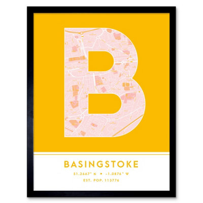 Wee Blue Coo Blue Wee Coo Framed Wall Art Basingstoke England United Kingdom City Map Modern Typography Stylish Letter Word - 12X16 Inch
