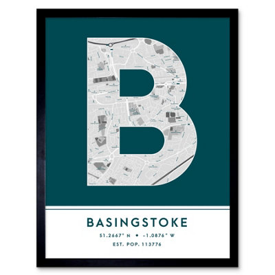 Wee Blue Coo Blue Wee Coo Framed Wall Art Basingstoke England United Kingdom City Map Modern Typography Stylish Letter Word - 12X16 Inch