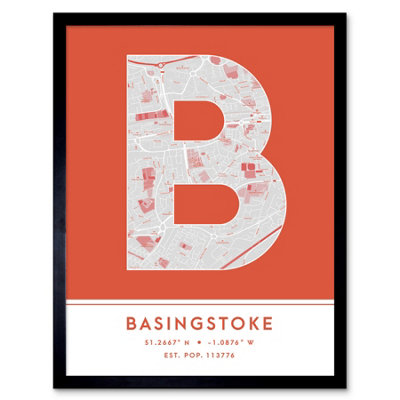 Wee Blue Coo Blue Wee Coo Framed Wall Art Basingstoke England United Kingdom City Map Modern Typography Stylish Letter Word - 12X16 Inch