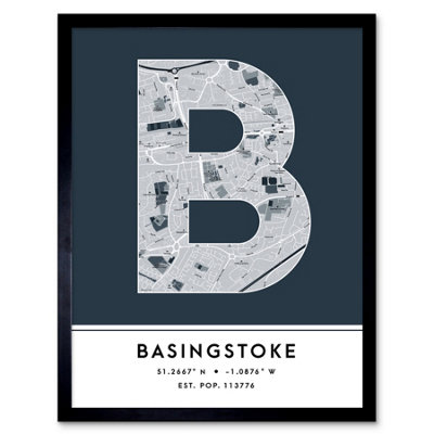 Wee Blue Coo Blue Wee Coo Framed Wall Art Basingstoke England United Kingdom City Map Modern Typography Stylish Letter Word - 12X16 Inch