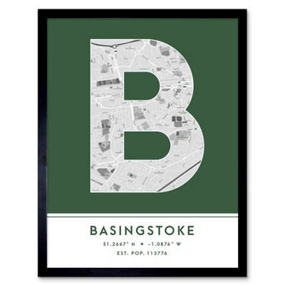 Wee Blue Coo Blue Wee Coo Framed Wall Art Basingstoke England United Kingdom City Map Modern Typography Stylish Letter Word - 12X16 Inch