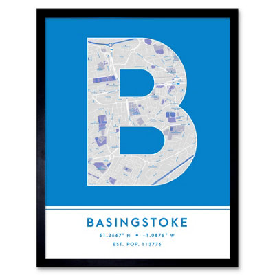 Wee Blue Coo Blue Wee Coo Framed Wall Art Basingstoke England United Kingdom City Map Modern Typography Stylish Letter Word - 12X16 Inch