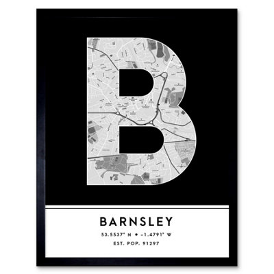 B&Q -  Framed Wall Art Barnsley England United Kingdom City Map Modern Typography Stylish Letter Word12X16 Inch