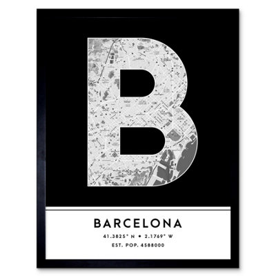 Wee Blue Coo Framed Wall Art Barcelona Spain City Map Modern Typography Stylish Letter Word12X16 Inch from B&Q