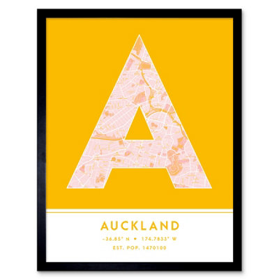 Wee Blue Coo Blue Wee Coo Framed Wall Art Auckland New Zealand City Map Modern Typography Stylish Letter Word - 12X16 Inch