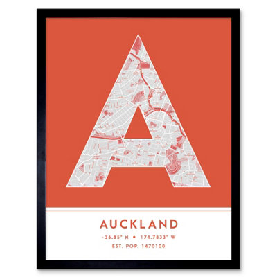 Wee Blue Coo Blue Wee Coo Framed Wall Art Auckland New Zealand City Map Modern Typography Stylish Letter Word - 12X16 Inch