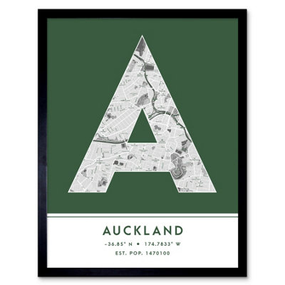 Wee Blue Coo Blue Wee Coo Framed Wall Art Auckland New Zealand City Map Modern Typography Stylish Letter Word - 12X16 Inch
