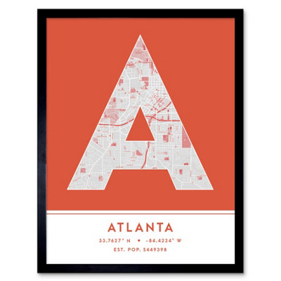 B&Q -  Framed Wall Art Atlanta Georgia United States City Map Modern Typography Stylish Letter Word12X16 Inch