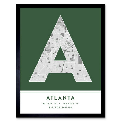 B&Q -  Framed Wall Art Atlanta Georgia United States City Map Modern Typography Stylish Letter Word12X16 Inch