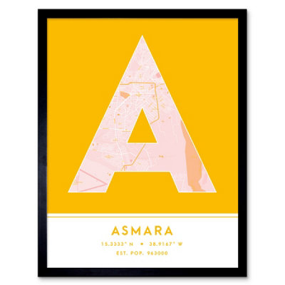 B&Q -  Framed Wall Art Asmara Eritrea City Map Modern Typography Stylish Letter Word12X16 Inch