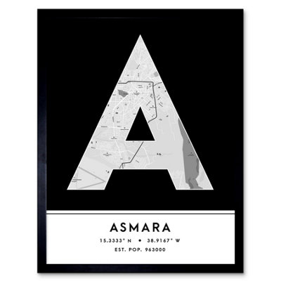 B&Q -  Framed Wall Art Asmara Eritrea City Map Modern Typography Stylish Letter Word12X16 Inch