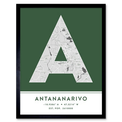 Wee Blue Coo Blue Wee Coo Framed Wall Art Antananarivo Madagascar City Map Modern Typography Stylish Letter Word - 12X16 Inch