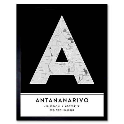 Wee Blue Coo Blue Wee Coo Framed Wall Art Antananarivo Madagascar City Map Modern Typography Stylish Letter Word - 12X16 Inch