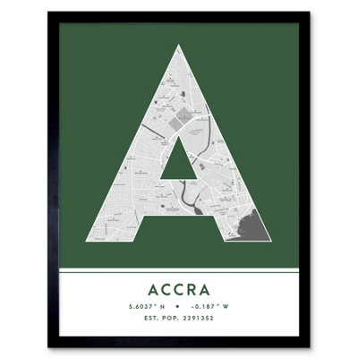 Wee Blue Coo Framed Wall Art Accra Ghana City Map Modern Typography Stylish Letter Word12X16 Inch from B&Q
