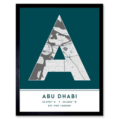 Wee Blue Coo Framed Wall Art Abu Dhabi United Arab Emirates City Map Modern Typography Stylish Letter Word12X16 Inch from B&Q