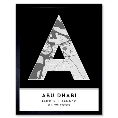 B&Q -  Framed Wall Art Abu Dhabi United Arab Emirates City Map Modern Typography Stylish Letter Word12X16 Inch