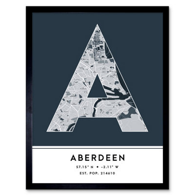 B&Q -  Framed Wall Art Aberdeen Scotland United Kingdom City Map Modern Typography Stylish Letter Word12X16 Inch
