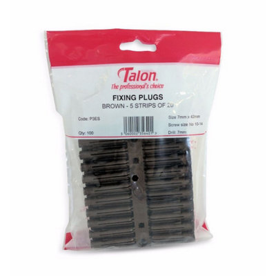 Talon Brown 7-8mm Wall Plugs Plastic Screw Fixing Plugs Euro Slot X100 Pack P3Es from B&Q