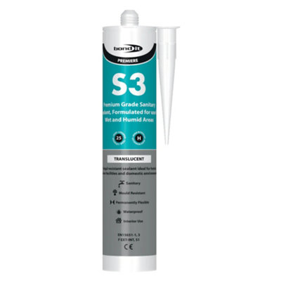 B&Q -  S3 Premium Grade Sanitary Silicone Sealant Fungal Mould ResistantTranslucent