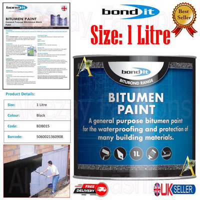 Bond It Bitumen Paint Weatherproof Roof Protection Sealant Metal Rail - 1 Black