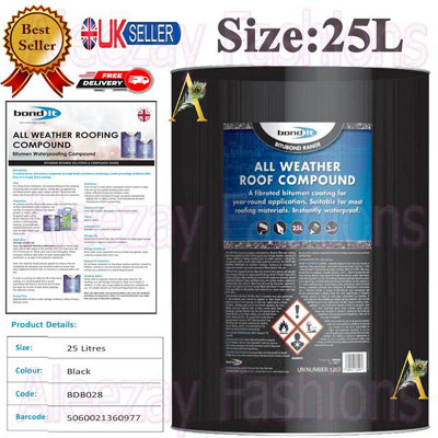 Bond it Bond-It All Weather Roofing Compound Bitumen Coating Waterproof Sealer Seal 25L from B&Q