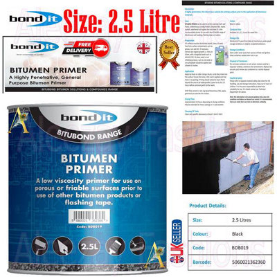 Bond It Bitubond Range Bitumen Roofing Flashing Primer Solution Black 2.5 Litres from B&Q