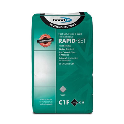 Bond It Rapid Set Tile Adhesive Rapid Floor Cement Wall Ceramic Bag Grey 20Kg from B&Q