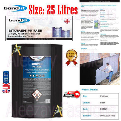 Bond It 25 Litres Bitubond Range Bitumen Roofing Flashing Primer Solution Black from B&Q