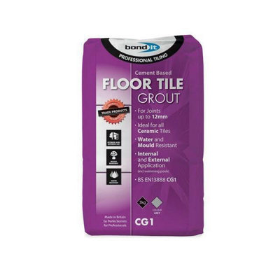 Bond It Grey Floor Tile Grout 3Kg Cement Based Formula Ceramic Tiles Slurry Bag from B&Q