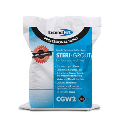 Bond It Steri-Grout Mould Resistant Flexible Floor & Wall Tile GroutWhite3Kg from B&Q